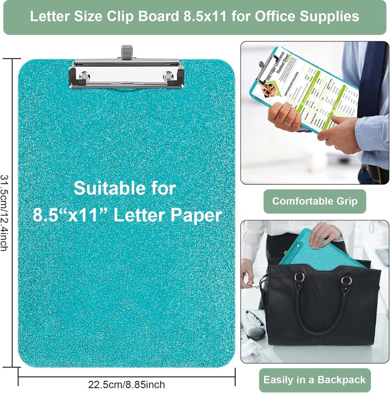 SFLHHDM 1 Pcs Clear Glitter Clipboards, Plastic Clipboard with Pen Holder,Size 8.85 x 12.4 in Shiny Clipboards with Low Profile Clip, Cute Hanging Clipboard for Office School Supplies Sparkly Clip board-Green - Image 4